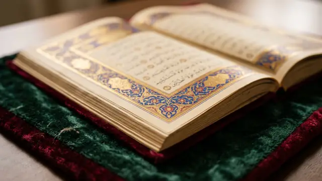 Fatiha Suresi sayfasında açık, tezhipli Kur'an-ı Kerim