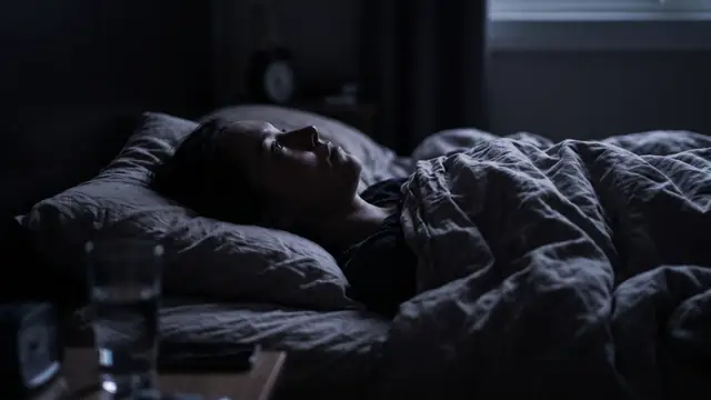 Gece karanlık yatak odasında uyuyamayan kişi