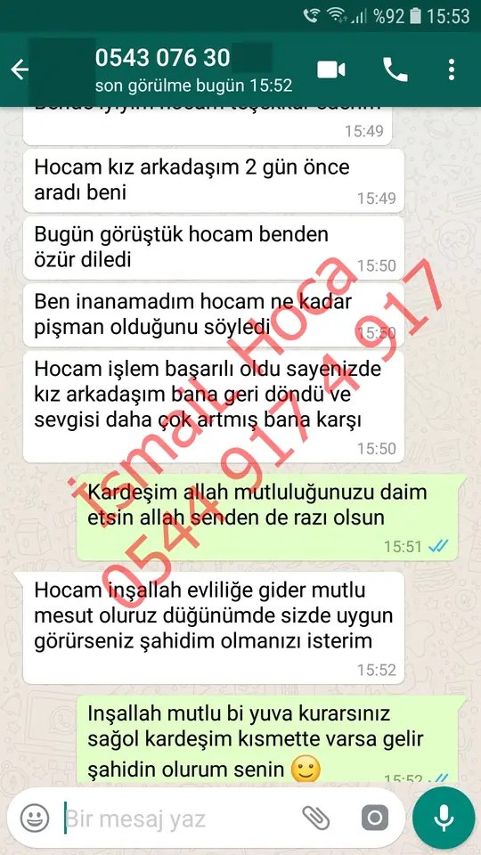 Derman Hoca'ya WhatsApp'tan gönderilen teşekkür mesajının ekran görüntüsü 1