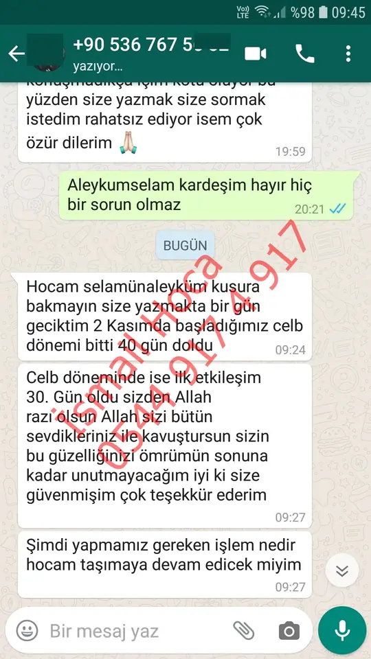 Derman Hoca'ya WhatsApp'tan gönderilen teşekkür mesajının ekran görüntüsü 46
